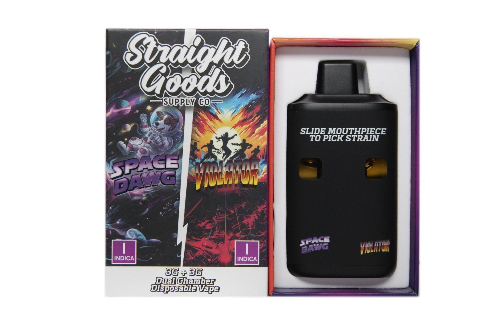 Straight Goods Supply Co. 6 Gram Dual Chamber Disposable Vapes – Space Dawg + Violator THC Distillate